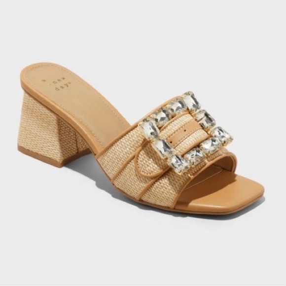 a new day Shoes - Women's Kathleen Raffia Buckle Block Heels - a New Day™ Beige 6.5
New